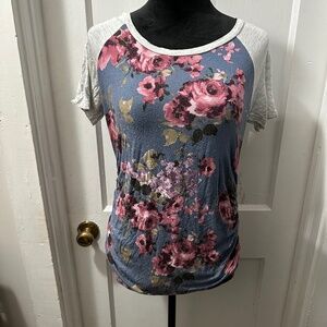 La Clef Blue Floral Short Sleeve Maternity Top in M